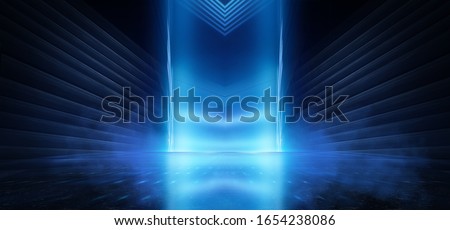 Dark background with lines and spotlights, neon light, night view. Abstract blue background.
