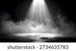 Dark background with rays of light, empty space with fog and rays of light, empty room, dark empty stage