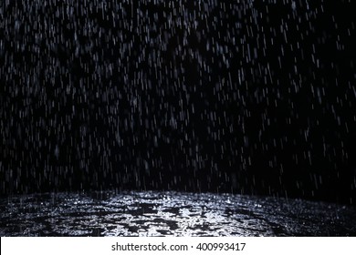 Dark Background Shot Of Rain Falling