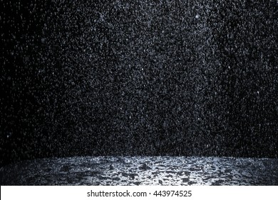 Dark Background Shot Of Rain Falling