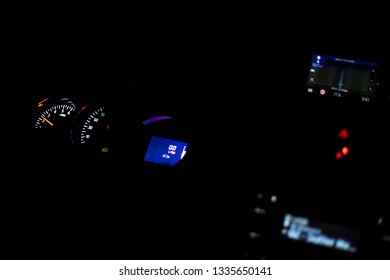 dark background view car dashboard lights up in the dark