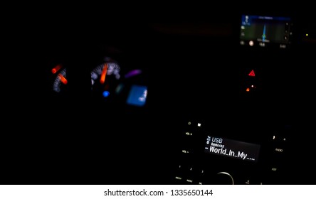 dark background view car dashboard lights up in the dark