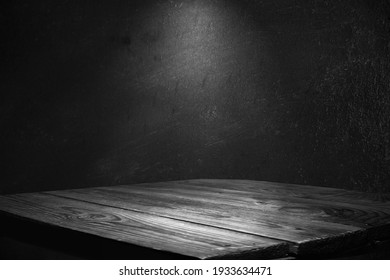 Dark Background Wall With Empty Table, For Montage Of Product