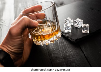 Dark Background Whiskey Ice Glass Ice Hand Photo Moody Pouring Alcohol Bourbon Bartender Bar Hotel Home