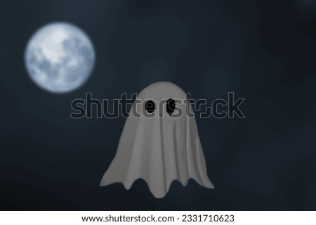 Dark background white ghost and moon. Halloween