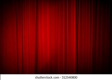 Dark Background:closed Red Theater Curtain. Image With Selective Focus