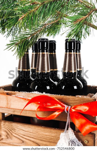 Dark Beer Bottles Wooden Box Christmas Stock Photo Edit Now