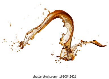 Dark Beer Splash With Drops On White Background