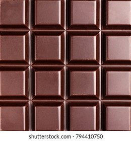 Dark, Bitter Chocolate Bar In Square Shape, Top View.