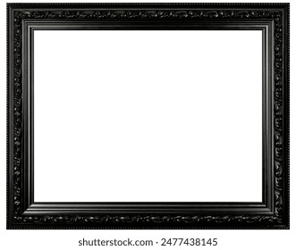 Dark Black Antique Color Classic Old Vintage Wooden Rectangle ornate mockup canvas frame isolated on white. Blank and diverse subject molding baguette. Design element. use for paint, mirror - Powered by Shutterstock