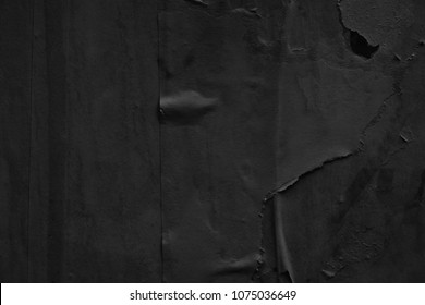 Dark Black Grey Paper Background Creased Crumpled Surface / Old Torn Ripped Posters Scary Grunge Textures Backdrop 