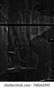 Dark Black Paper Background Creased Crumpled Surface / Old Torn Ripped Posters Scary Grunge Textures 