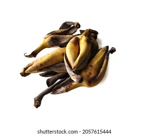 Dark Black Rotten Banana Peel Carcass Was Left On A White Background. Isolated.