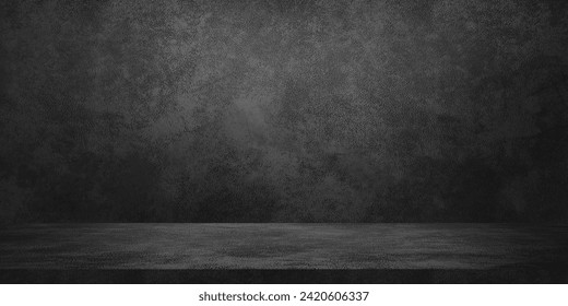 dark black studio background with light from above. leather texture backdrop for design. space for selling products on the website. banner background for advertising.