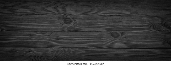 Dark black wooden texture. panoramic Vintage rustic style. wood Natural surface