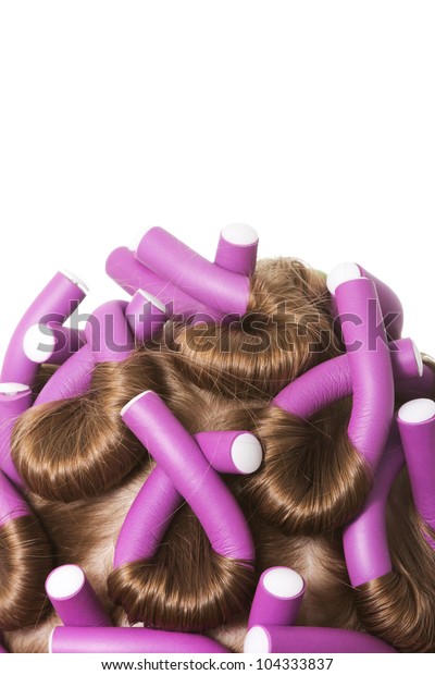 Dark Blonde Hair Purple Curlers Over Stock Photo Edit Now 104333837