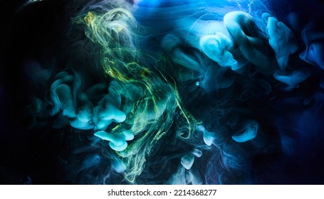 Dark blue abstract background, luxury multicolored smoke, acrylic paint underwater explosion, cosmic swirling ink