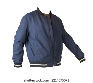 Dark Blue Bomber Jacket With Hood And Brown Sweater Isolated On White Background