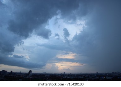 dark blue cloud with white light sky background and city light midnight evening time