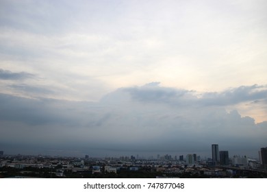 dark blue cloud with white light sky background and city light midnight evening time
