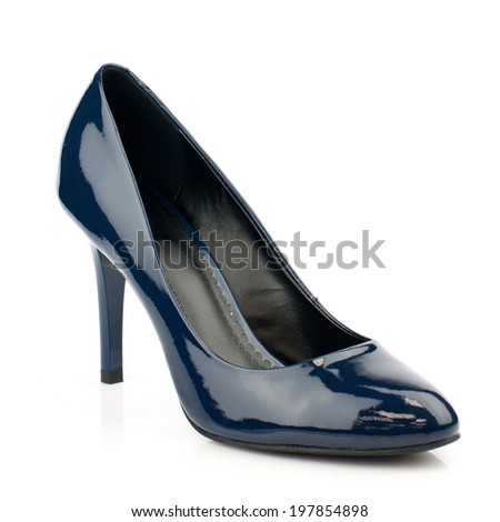 Dark blue high heel women shoe isolated on white background.
