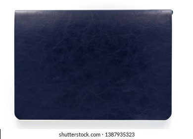 Dark Blue Leather Cover Notebook In Isolated White Background