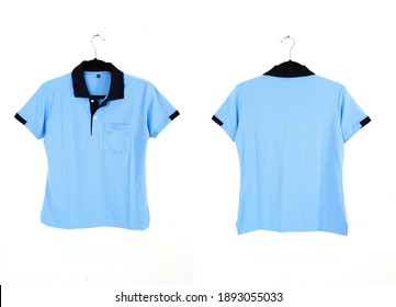 Dark Blue And Light Blue Short Sleeve Collar Shirt On White Background Suitable For Office Workers Made Of Cotton