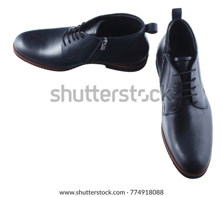 Dark blue men's leather autumn shoes isolated on white background