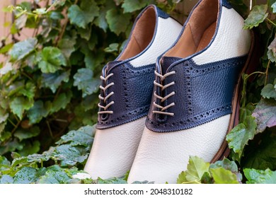 Dark Blue Navy And Ivory Colored Classic Oxford Saddle Shoes.