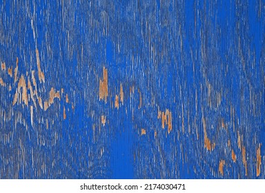 Dark Blue Paint Peeling Horizontal Wall With Copy Space.