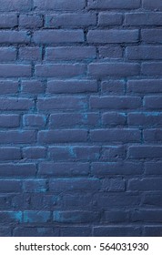 Dark Blue Painted Vertical Part Of Brick Wall