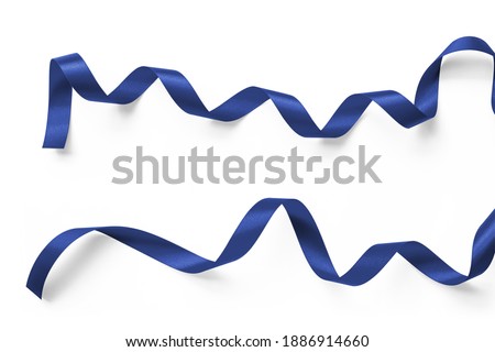 Dark blue ribbon confetti navy satin bow color scroll set isolated on white background with clipping path for greeting card design confetti decoration element