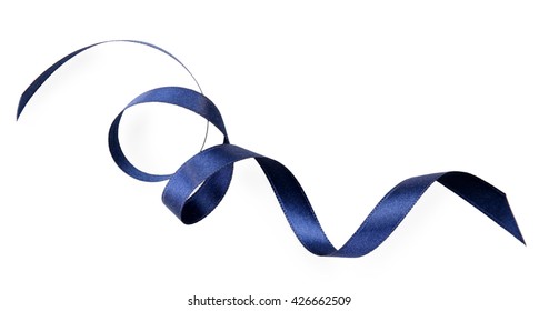 Dark Blue Satin Ribbon Isolated On White