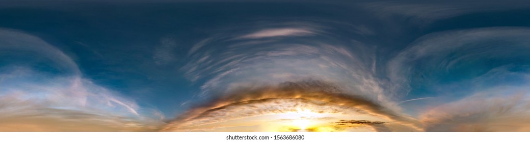 dark blue sky before sunset with beautiful awesome clouds. Seamless hdri panorama 360 degrees angle view with zenith for use in 3d graphics or game development as sky dome or edit drone shot