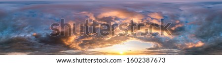 dark blue sky before sunset with beautiful awesome clouds. Seamless hdri panorama 360 degrees angle view with zenith for use in graphics or game development as sky dome or edit drone shot