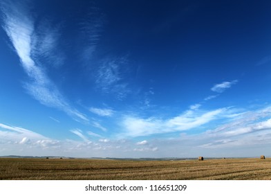 Dark Blue Sky And Yellow Autumn Field