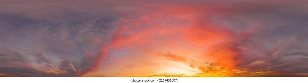 Dark blue sunset sky panorama with pink Cumulus clouds. Seamless hdr 360 pano in spherical equirectangular format. Full zenith for 3D visualization, game, sky replacement for aerial drone panoramas - Shutterstock ID 2169451507
