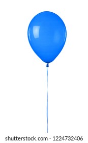 A Dark Blue Toy Balloon Inflated With Helium, Floating In Front Of A White Background.