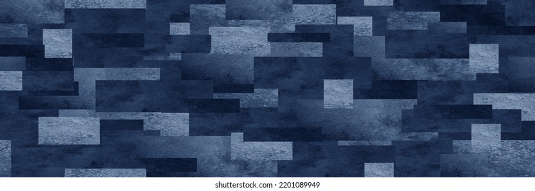 Dark blue white pattern  Chaotic  Geometric shape background for design  Squares  rectangles block  Seamless  Abstract  Mosaic  collage  Web banner  Wide  Long  Panoramic 