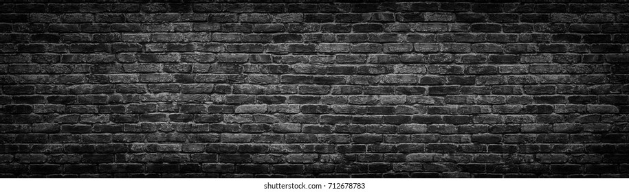 темная кирпичная стена, текстура черных каменных блоков, панорама высокого разрешения