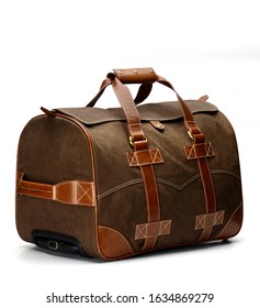 Dark Brown Canvas Duffle Bag Isolated