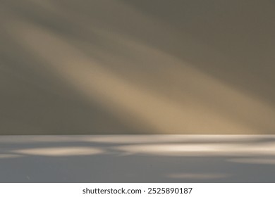 Dark brown empty room with shadow from leaves for dramatic background