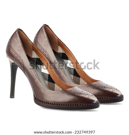 Dark brown high heel women shoes isolated on white background. 