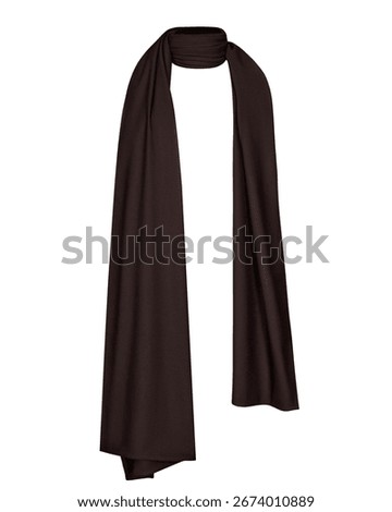 Dark brown long scarf with rectangular shape, soft lightweight fabric and draped design, womens wear fashion accessory, ghost mannequin front view isolated on white background