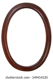 Dark Brown Oval Wooden Picture Frame With Cutout Canvas Isolated On White Background