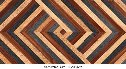 Dark Brown Parquet Floor With Chevron Pattern. Wood Texture Background. Vintage Wooden Wall Made Of Narrow Planks.