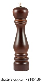 Dark Brown Pepper Mill Isolated On White Background