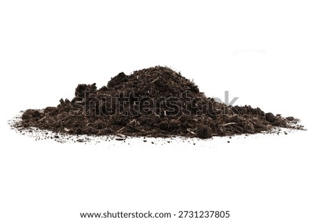 Dark brown soil with peat moss, humus, and compost in a natural pile. Rich texture for gardening, planting, horticulture, agriculture, nutrient growth, and cultivation.