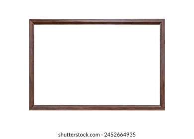 Dark brown wooden frame isolated on white background.