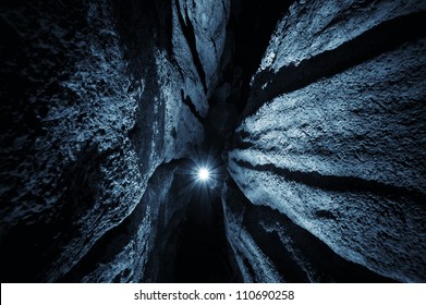 Dark Cave With Blue Light